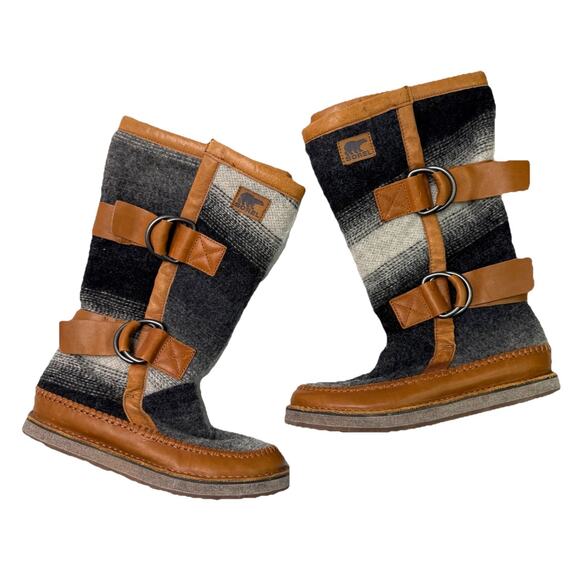 Sorel Chipahko Blanket Wool Boots Women's 7.5 leather Festival BOHO Water Resist - Picture 1 of 10